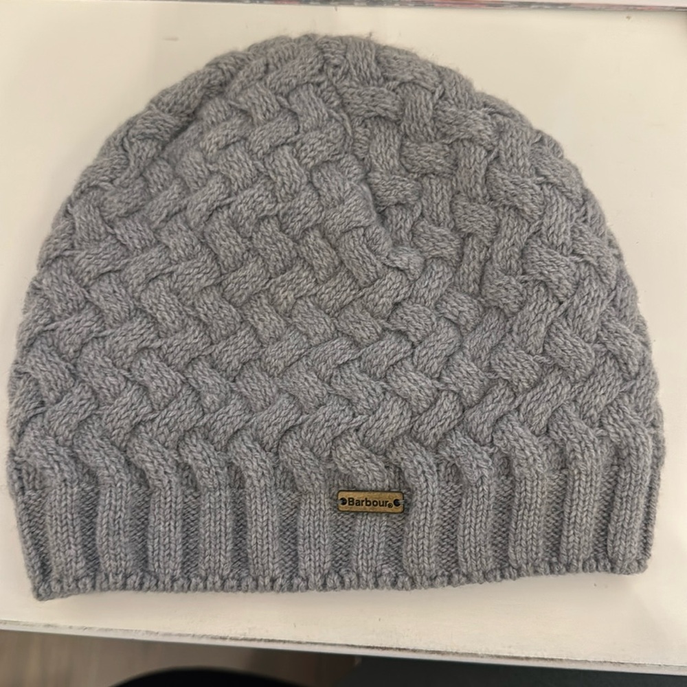 New Barbour Basketweave Grey Beanie